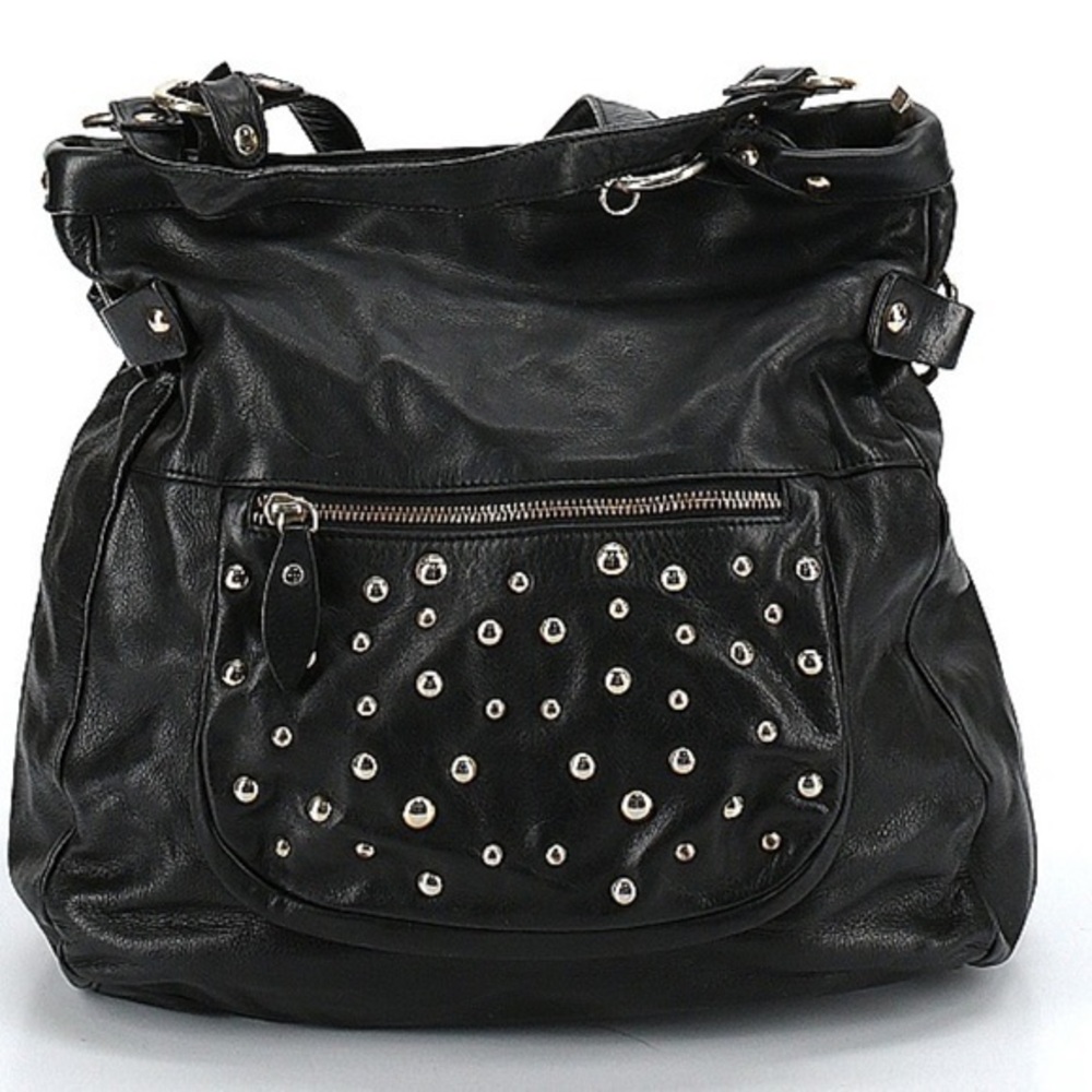 Carol J for Gianni Notaro Large Genuine Leather Shoulder Bag with Gold Studs